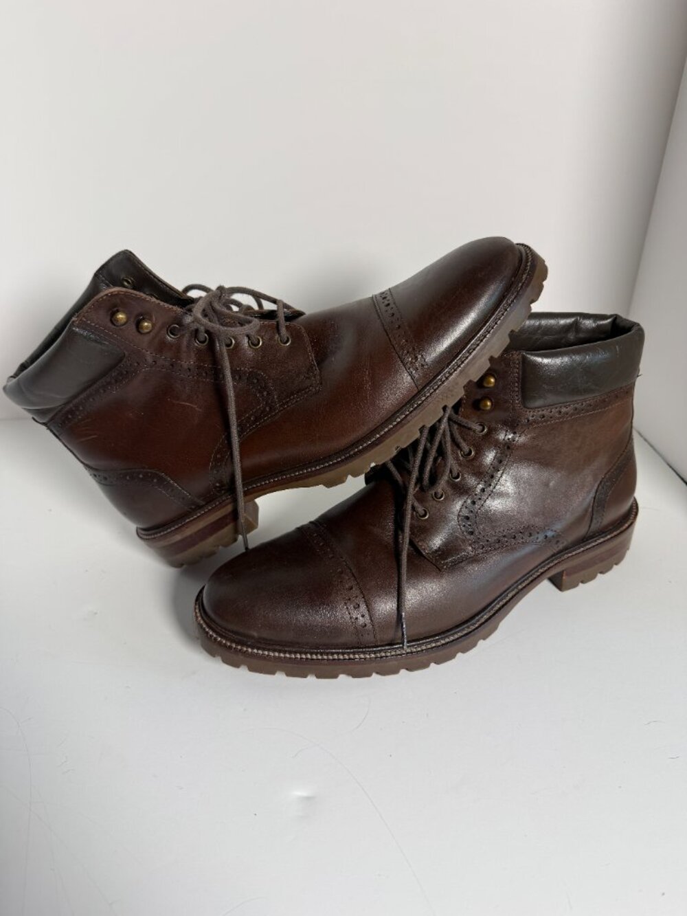 Johnston & Murphy Boots Stratford Cap Toe Leather Brown Size 9 1/2M Mens